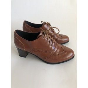 Odema Brown Leather Heel Boot Wingtip Size 40